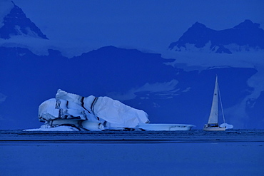 Sailboat passing in Scoresbysund, North East Greenland