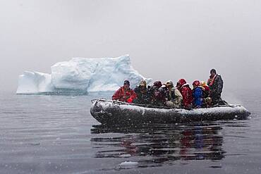 A snowstorm hits tourist in Portal Point, Antarctica.