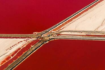 Aerial view of Salt Evaporation Ponds, Walvis Bay, Skeleton Coast, Namib Desert, Namibia.