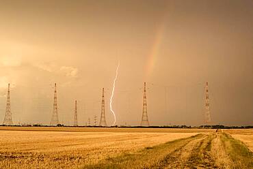 Thunderstorm over the plain of Issoudun at the end of the day, Indre, France