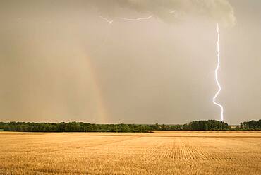 Thunderstorm over the plain of Issoudun at the end of the day, Indre, France