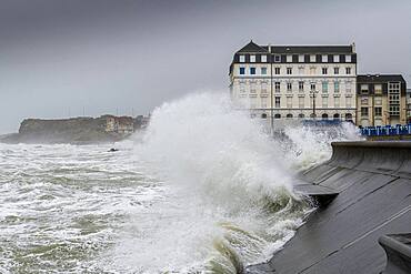 Waves hitting the Wimereux embankment during the Ciara storm, February 2020, Hauts de France, France