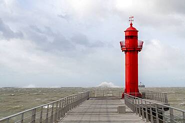 Pier of Boulogne sur mer during storm Ciara, Hauts de France, France