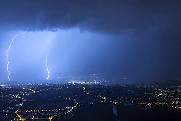 Thunderstorm over Geneva, August 18, 2028. Shooting from Mont Sal?ve, Haute-Savoie, France