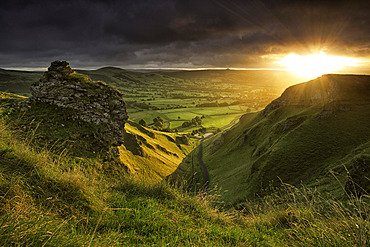 Winnats Pass. Winnats Pass at sunrise in the Peak District National Park, UK.