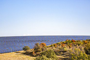 Large photovoltaic installation in a natural environment above Les Mees, Plateau de Valensole, Alpes de Haute Provence, France