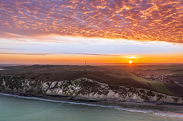 Cape Blanc-Nez seen from the sky at sunrise, Pas de Calais, Opal Coast, France