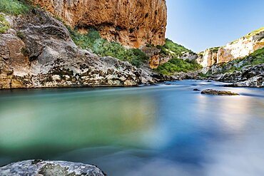 Iratiko Erreka river, at the bottom of the Foz De Lumbier canyon, nature reserve in the province of Navarra, Spain