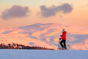 The Hautes Combes, Snowshoeing, in the background: the Jura Mountains, Jura, France