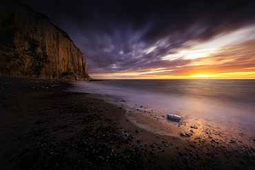 Sunset at the foot of the cliffs at Ault, Somme, Picardie, France