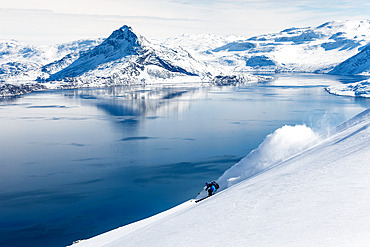 Skier in Nuuk fjord, Greenland