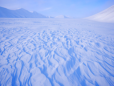 Glacier Rabotbreen in Sassen-Buensow Land NP. Winter landscape on the island Spitsbergen in the Svalbard archipelago. Arctic, Europe, Scandinavia, Norway, Svalbard