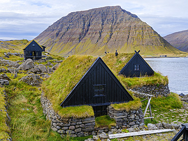 The open air museum Osvoer. Bolungarvik at fjord Isafjardardjup. The Westfjords (Vestfirdir) in Iceland during autumn. Europe, Northern Europe, Iceland