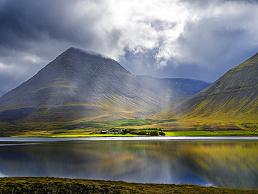 Landscape in Dyrafjoerdur. The Westfjords (Vestfirdir) in Iceland during autumn. Europe, Northern Europe, Iceland