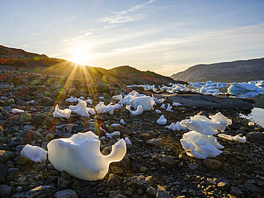 Landscape with icebergs in the Uummannaq Fjord System in the northwest of Greenland, north of the polar circle. north america, Greenland, danish territory, summer