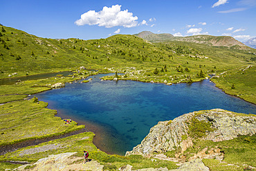 Lac de l'Agneau (2039 m), Taillefer massif, hike to Plateau des Lacs (2068 m) via the GR 50 long-distance hiking trail, Matheysine, Oisans, Isere, France