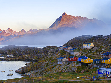 Settlement Kuummiit (former Kummiut). Ammassalik area in East Greenland. North America, Greenland, Ammassalik, Tasiilaq, danish territory, autumn