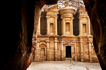 The Monastery;Deir), Petra. Monumental building excavated and sculpted in stone in the ancient Jordanian city of Petra. Jordan.