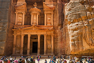 The Treasury;Al-Khazneh), Petra. Monumental building excavated and sculpted in stone in the ancient Jordanian city of Petra. Jordan.