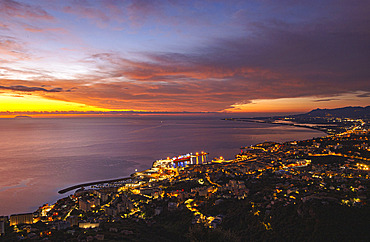 Bastia from the Corniche road linking San Martino di Lota to Ville di Pietrabugno, its town center and three ports. Haute-Corse, France