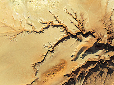 Canyon in the Tsondab Valley in the Namib Desert. Aerial view. Drone shot. Namibia.