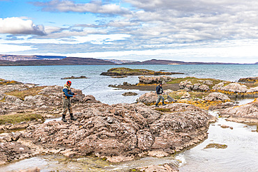 Angling. The same scientific team catches 50 trout in order to fit them with tiny transmitters, which will be detected by the receivers in image no. 2606299. Kerguelen Archipelago.