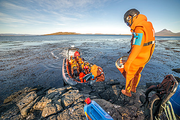 Zodiac used to drop off and pick up scientific teams on the many islands in the Golfe du Morbihan, where the waters are calmer. Kerguelen Archipelago