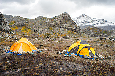 Extra tents at the Deux Freres hut. Rallier du Baty Peninsula, South-West Kerguelen.