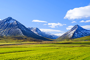 Valley Svarfadardalur. Landscape on the Troellaskagi Peninsula during autumn in northern Iceland. Europe, Northern Europe, Iceland