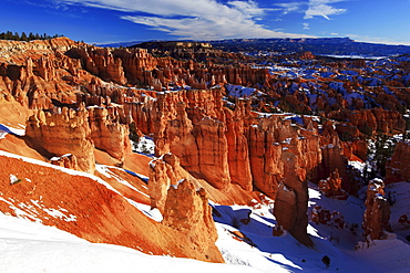 Bryce Canyon National Park hoodoos hoodoo rock stone pillars spire of rock formed by weathering in snow winter erosion United States United States of America North America America