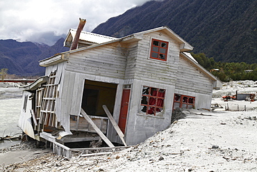 a lahar destroyed parts of the town of Chaiten in May 2008 houses were washed into the sea of mud floods from lava ashes South Chile Chile South America America Chile South America America