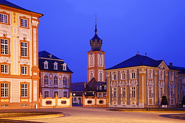 Bruchsal castle with church at night Baden-Wurttemberg Germany