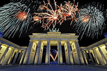 fireworks over Brandenburg Gate night view