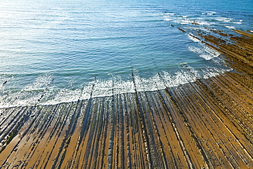 flysch at Sakoneta beach sedimentary rocks at the Basque coast between the villages of Deba and Zumaia UNESCO Geopark Nature Ocean Scenery Travel