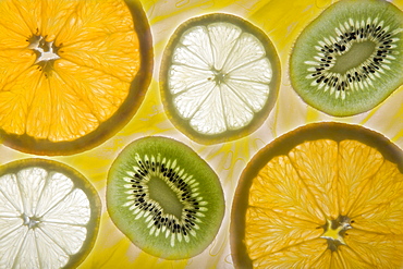 light shining through fruit slices still life