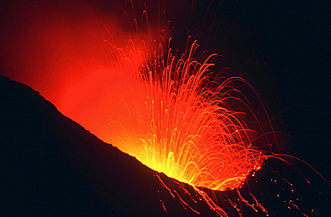 Stromboli eruption at night geology volcanism volcano volcanoes stratovolcano stratovolcanoes eruption Strombolian eruption lava magma force of nature nature phenomenon elements active impressive Aeolian Islands Italy Europe South Europe night shot at night