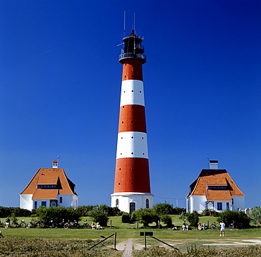 lighthouse Westerhever with two houses Texel De Cocksdorp Wadden islands North Holland The Netherlands Holland Europe Eiderstedt North Frisia Schleswig-Holstein Germany