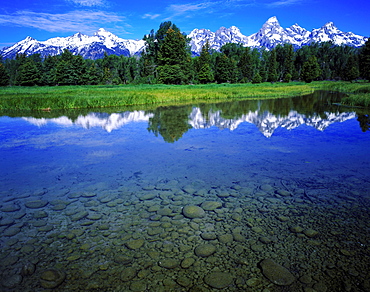 reflection of mountains in blacktail ponds below the Teton Range USA