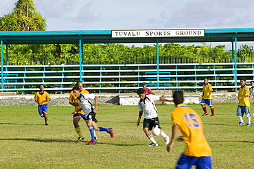 A football match on Funafuti atoll, Tuvalu, Pacific