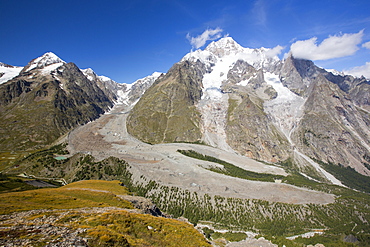 Lateral Moraine on the side of the rapidly retreating Glacier de Miage below Mont Blanc, Italy.