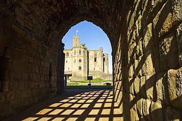 Warkworth Castle in Northumberland, UK.