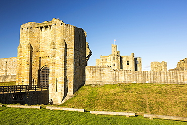 Warkworth Castle in Northumberland, UK.