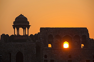 The Purana Qila fort in Delhi; India at sunset.