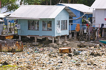 Plastic rubbish discarded in a lagoon on Funafuti Atoll, Tuvalu, Pacific