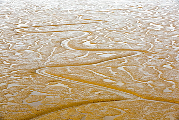 Patterns in the mud flats in the Humber Estuary at Salt End, at low tide, Yorkshire, UK.