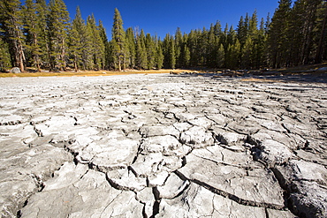 A drought impacted lake in Yosemite National Park, California, USA. Most of Califoprnia is in exceptional drought, the highest classification of drought.