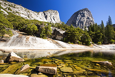 A pool above the Nevada Fall in the Little Yosemite Valley, Yosemite National Park, California, USA.