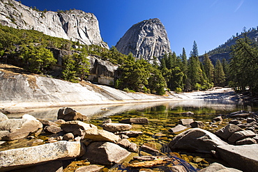 A pool above the Nevada Fall in the Little Yosemite Valley, Yosemite National Park, California, USA.