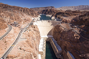 The Hoover Dam and Lake Mead hydro electric plant, which is at very low levels following a four year drought