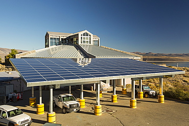 Solar panels on the Mono Lake visitor centre in Lee Vining, California, USA.